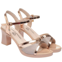 Giày sandal gót vuông 5f quai da kim tuyến đắp chéo hở mũi cao cấp Nữ DéP giay  7 phan giay  got vu