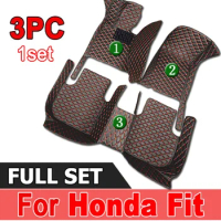 Car Floor Mats For Honda Fit Jazz GK3 4 5 6 7 2014~2020 Carpet Luxury Leather Rug Interior Parts Styling Accessories GH7 GP5 6