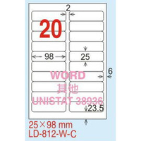 【龍德】LD-812(圓角) 雷射、影印專用標籤-紅銅板 25x98mm 20大張/包