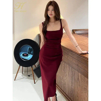 Square Collar Sleeveless Sexy Sheath Pencil Dress Woman Summer New High Waist Wrinkle Bodycon Party 
