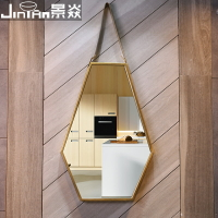 景焱金色邊框鐵藝洗手盆鏡子衛生間個性創意歐式壁掛洗臉盆浴室鏡