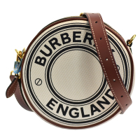 BURBERRY Louise標誌圖案帆布皮格飾邊圓形斜背包(自然色)