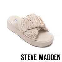 STEVE MADDEN-BELLSHORE 抓皺雲朵交叉帶厚底拖鞋-米白色
