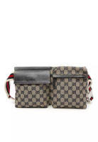 Gucci 二手 Gucci Gg 帆布織帶雙口袋腰包