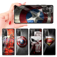 Tempered Glass Marvel SuperHero Logo Phone Case for Samsung Galaxy S22 Note 20 Ultra 10 Plus 8 9 S21 S20 FE S23 24 Ultra Cover