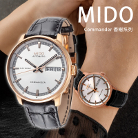 【MIDO 美度】M0162303603100 星期日期 自動機芯 三針夜光真皮 白金色 腕錶 手錶 33mm(防水50米)