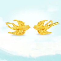 Pure 999 24K Yellow Gold Earrings Women Fashion Birdie Stud Earrings
