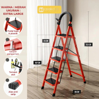 Cookdoki Tangga Rumah Lipat Tangga Besi Lipat 3/4 Step Household Steel Ladder/ Tangga Lipat Aluminiu
