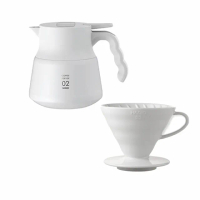 【HARIO】純白系列 V60白色02磁石濾杯 + V60不鏽鋼保溫咖啡壺白PLUS 600(手沖咖啡)