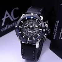 ALEXANDRE CHRISTIE AC 6564 BLACK SILVER LEATHER. ORIGINAL Watches