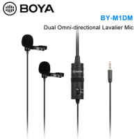 BOYA BY-M1DM Dual Omni-directional Lavalier Microphone Mic for DSLRs Camera Camcorder for Smartphone Audio Recorders PC &amp; more