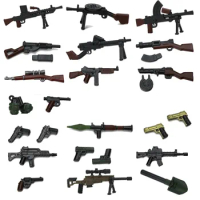 Military WW2 Printing Weapon Pistol Submachine Guns Soldiers Minifigs Figures Army Police German 98K Parts Building Bricks Toy