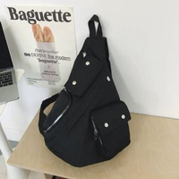 全城熱賣 - 機能弓箭包男款戶外運動斜挎包工裝背包登山包騎行通勤胸包單肩包黑色