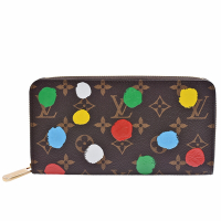 LV Louis Vuitton路易威登 M81864聯名YK系列Monogram帆布草間彌生點點拉鍊長夾(紅)