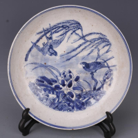 清嘉靖青花花鳥紋盤仿古老貨瓷器家居中式博古擺件古董古玩收藏1入