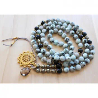 MN36790 Black Tourmaline Sesame Jasper Mala Necklace 108 Mala Prayer Beads Yoga Gift Yoga Necklace Mala Beads