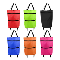 Shopping Trolley Bag with Wheel Reusable Food Organizer Bag Oxford Easy Installation Waterproof High-Capacity Household Supplies