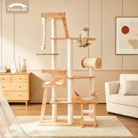 Solid Wood Cat Climbing Frame, Large Litter, Resistant to Scratching, Cat Tree Space Capsule