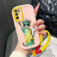 Casing Hp untuk OPPO A16 A16s A54s Case Casing Es krim kucing Pola Puff tali gantung kasus ponsel HP