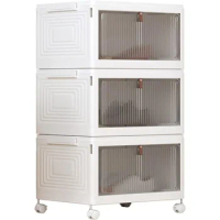 3 Tier Foldable White Plastic Shoe Box,Large Stackable Storage Bins with Lids,Storage Drawers Cart Storage Containers
