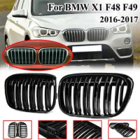 Pair Gloss Black Double Line Front Kidney Grilles Car Front Bumper Grill Racing Grille For BMW F48 F49 X1 2016-2017