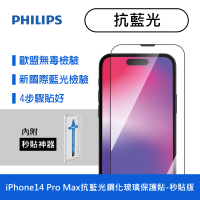 【Philips 飛利浦】iPhone 14 Pro Max 6.7吋 抗藍光9H鋼化玻璃保護秒貼 DLK1306/11(適用iPhone 14 Pro Max)