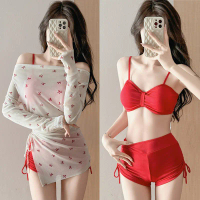 Swimsuit Sexy Pure Desire Hot Girl Long Sleeve Cover-Up Boxer Briefs Bikini Three-Piece Set Push-Up 