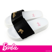 Barbie 芭比經典logo款電繡一片式運動拖鞋-個性黑