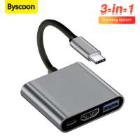 Byscoon Type C To HDMI 3 in 1 Cable Converter for Samsung OPPO iPad Laptop Macbook USB 3.0 Type C To HDMI 4K USB Adapter Cable