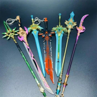 Genshin Impact Sword Keychain Mini Katana Weapon Model Anime Toys Ornament Metal Cosplay Collection Desktop Decoration Kids Gift