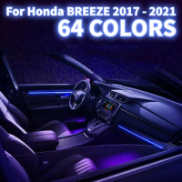 For Honda BREEZE 2017 2018 2019-2021 64-color Ambient Light Lamp Car LED Ambient Light Illuminated Door Light Atmosphere Light