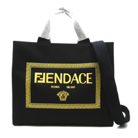 【二手名牌BRAND OFF】FENDI 芬迪 Versace Fendace聯名 黑色 帆布 Sunshine 托特包 7VA558