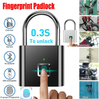 Keyless USB charging door lock fingerprint smart padlock quickly unlock zinc alloy metal self-imaging chip 10 fingerprints