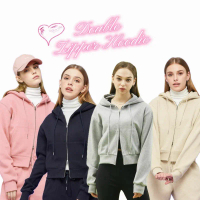 Double Zipper Hoodie Boxy Katun Lembut Basic Fleece Wanita