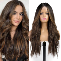 topshe Pink Wigs Synthetic Wig with Bangs for Women Body Wave Wavy Wigs 24 Inch Long Wig Water Wave 