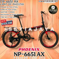 Sepeda Lipat 20 PHOENIX NP-6651 AX Frame Steel, 7 Speed, Rem Cakram, Folding Bike New Black Red