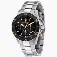 【MASERATI 瑪莎拉蒂】MASERATI手錶型號R8873600003(黑色錶面黑錶殼銀色精鋼錶帶款)