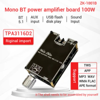 ZK-1001B Mono 100W Bluetooth Audio Power Amplifier Module With TWS Box Function DC7-24V Power Amplifier Chip TPA3116