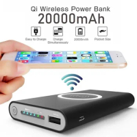 20000mAh Portable Qi Wireless Charger Power bank For iPhone Huawei XiaoMi Double USB Output Powerbank LED Display Power Bank