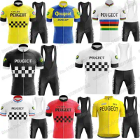 2024 Retro Cycling Jersey Set Vintage France Team Cycling Clothing Men Road Bike Shirt Suit Bicycle Bib Shorts MTB Maillot