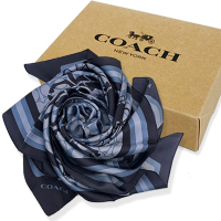 COACH 經典馬車LOGO100%蠶絲絲巾圍巾禮盒(藍)