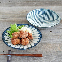 🔥現貨🔥日本製 美濃燒 陶瓷 條紋/花繪圖樣餐盤 碗盤 廚房用具 廚房餐具 廚房 餐具-富士通販