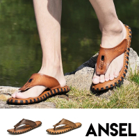 預購 ANSEL 真皮拖鞋 人字拖鞋/真皮頭層牛皮復古皮雕造型休閒人字拖鞋-男鞋(3色任選)