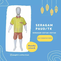 New Seragam Tk/Paud Kotak-Kotak Kuning Pendek S-XXXL