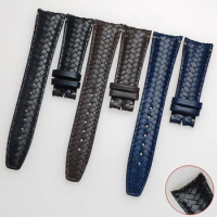 20mm 22mm High Quality Cowhide Woven Watch Band for IWC Strap Portugieser Pilot's Watchband for Omega Curved End Genuine Leather