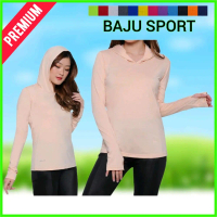 HSG NK - Baju Running Wanita Hoodie Lengan Panjang Kaos Olahraga Lari Senam Dry Fit Atasan Sport Jer