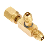 Fluoride Tee Adapter Refrigeration Tool Air Conditioning Safety Valve Fitting 1/4" Inch Male/Female Charging Hose Valve