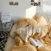 ins風雙拼床包四件組 素色床包 床單 床罩組 拼色床包單人床包 雙人床包 加大床包 寢具 被單 柔軟舒適