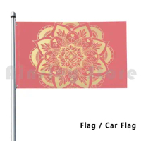 Coral Pink And Gold Flower Mandala Outdoor Decor Flag Car Flag Coral Gold Gold Mandala Pink Mandala Coral Pink