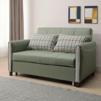 【BODEN】華特士綠色防潑水布面沙發床/雙人椅/二人座沙發-贈抱枕